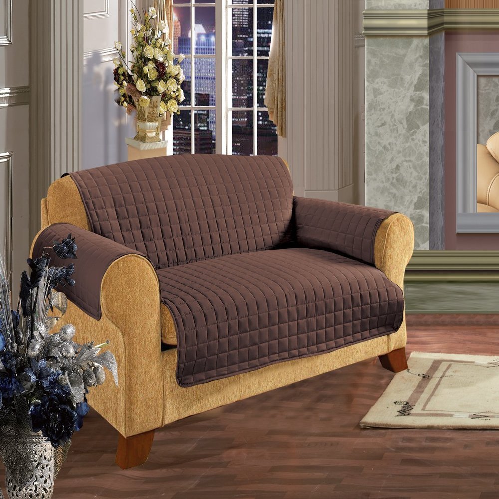 Elegant Comfort QUILTED FURNITURE PROTECTOR - Special Treatment Microfiber As soft as Egyptian Cotton, Chocolate Sofa 110"x75.5" (FITS MOST SOFAS UP TO 92" LONG)