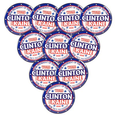 Pack-10 Clinton/Kaine Stars Button with Magnet back by Valxart, 2.25", 2016
