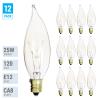 KOR (Pack of 12 25-Watt Clear Candelabra Base (E12) Flame Tip 120V Decorative Dimmable 25W Chandelier Lights Bulbs view 2