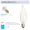 KOR (Pack of 12 25-Watt Clear Candelabra Base (E12) Flame Tip 120V Decorative Dimmable 25W Chandelier Lights Bulbs view 4