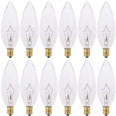 KOR (Pack of 12) 25 Watt CTC Clear Candelabra Base (E12) Straight Torpedo Tip 120V Incandescent Chandelier Light Bulbs