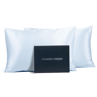 Fishers Finery 25mm 100% Pure Mulberry Silk Pillowcase (Lt Blue Queen)