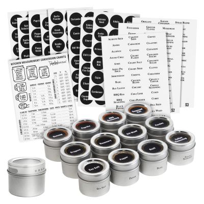 Talented Kitchen Magnetic Spice Jars for Refrigerator - 3 oz, Stainless Steel, Set of 12 - Spice Containers with Labels - Magnetic Travel Containers & Camper Must-Haves