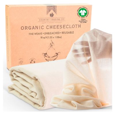 Organic Unbleached Cotton Cheesecloth for Straining, GOTS Certified, Fine Reusable Strainer  Large 18 Sq.ft. Cheese Cloth