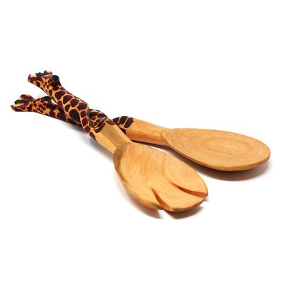 Hand-Carved Giraffe Salad Serving Set