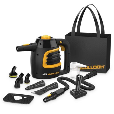 McCulloch MC1230 Handheld Steam Cleaner, 10 Minute Runtime, 11 Accessories: Jet Nozzle, Brushes, & More - Built for Home, Tile, Grout, Carpet, Furniture, & Personal Car Detailing