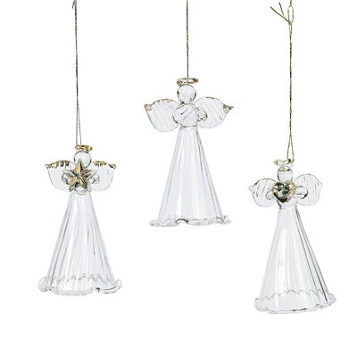 Spun Glass Angel Ornaments with Star/Heart/Praying Hands (Set of 12) Christmas Religious Decor