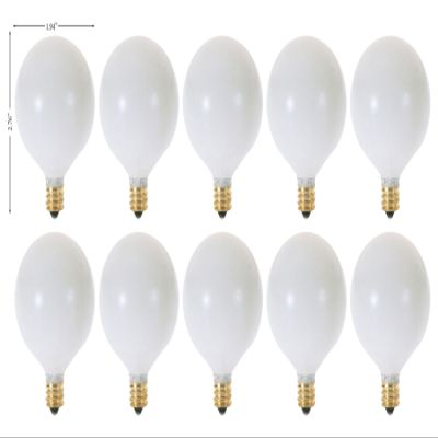KOR (Pack of 10) G16.5 White Finsh Decorative (E12) Candelabra Base Globe Shape Incandescent 120V G16 1/2 Light Bulbs (25)