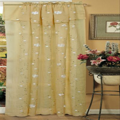 Creative Linens Daisy Embroidered Floral Window Curtain Panel 50x84 in 6 Colors - Gold, Ivory, Lavender, Mint Green, Pink, Taupe One Piece (Gold)