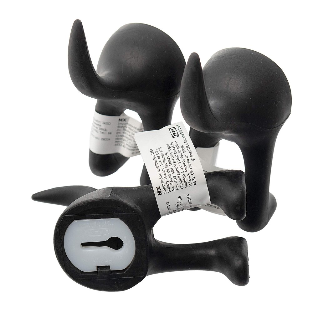Bastis - Set of 3 Dog Tail Hooks Hat Coat Key Wall Mounted Hanger (Black)