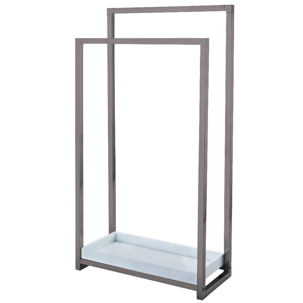 Kingston Brass SCC8268 Pedestal 2-Tier Steel Construction Towel-Rack with Wooden Case, Brushed Nickel