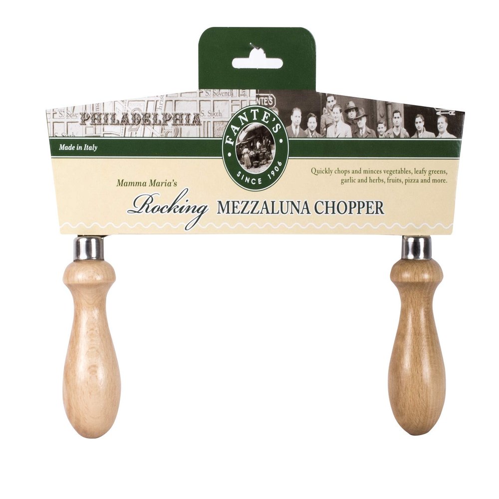 Fantes Mezzaluna Rocking Chopper, Stainless Steel Blade with Beechwood Handles, 9.5-Inch Blade, The Italian Market Original since 1906