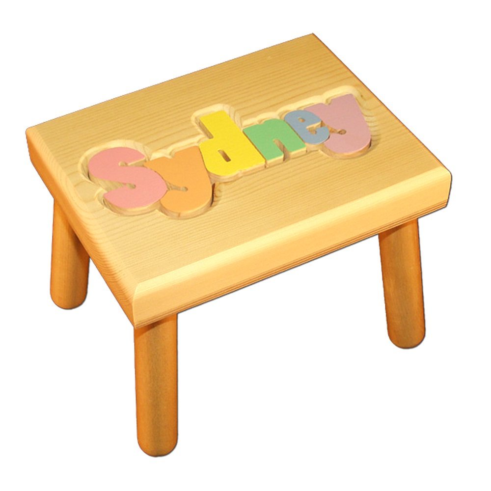 Child's Name Puzzle Stool Pastel Letters