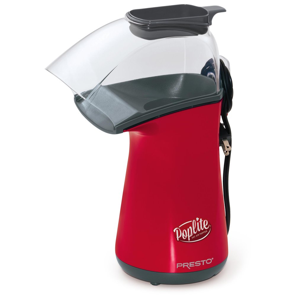 Presto 04863 Poplite Hot Air Popcorn Popper - Built-In Measuring Cup + Melts Butter, Easy to Clean, Built-In Cord Wrap, 18 Cups, Red