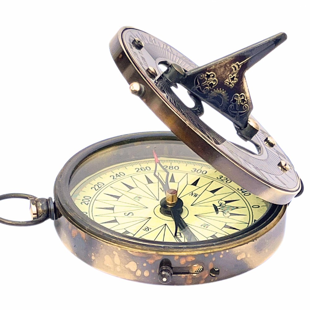 Vintage Navigational Compass Functional Tool Home & Table Decor Nautical Sundial Compass Round Brass Finish