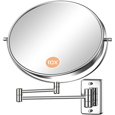 Gospire 9 Inch Extra Large Wall Mounted Mirror with 1X/10X Magnification, 360 Swivel & Extendable, Chrome Polished Finish for Bathroom Vanity, Shaving & Makeup (Men & Women)