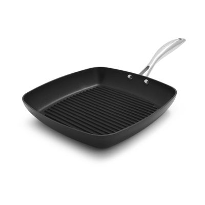 Scanpan Pro IQ 10.5 Inch Square Nonstick Grill Pan Compatible with All Cooktops, Induction Ready, Metal Utensil Safe, Dishwasher & Oven Safe to 500F, Black