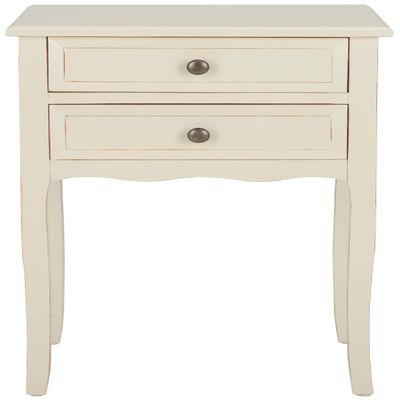 SAFAVIEH Home Collection Lori Barley End Table with Two Storage Drawers, French Farmhouse Accent Table, Scalloped Apron Design, Fully Assembled (AMH6576E)