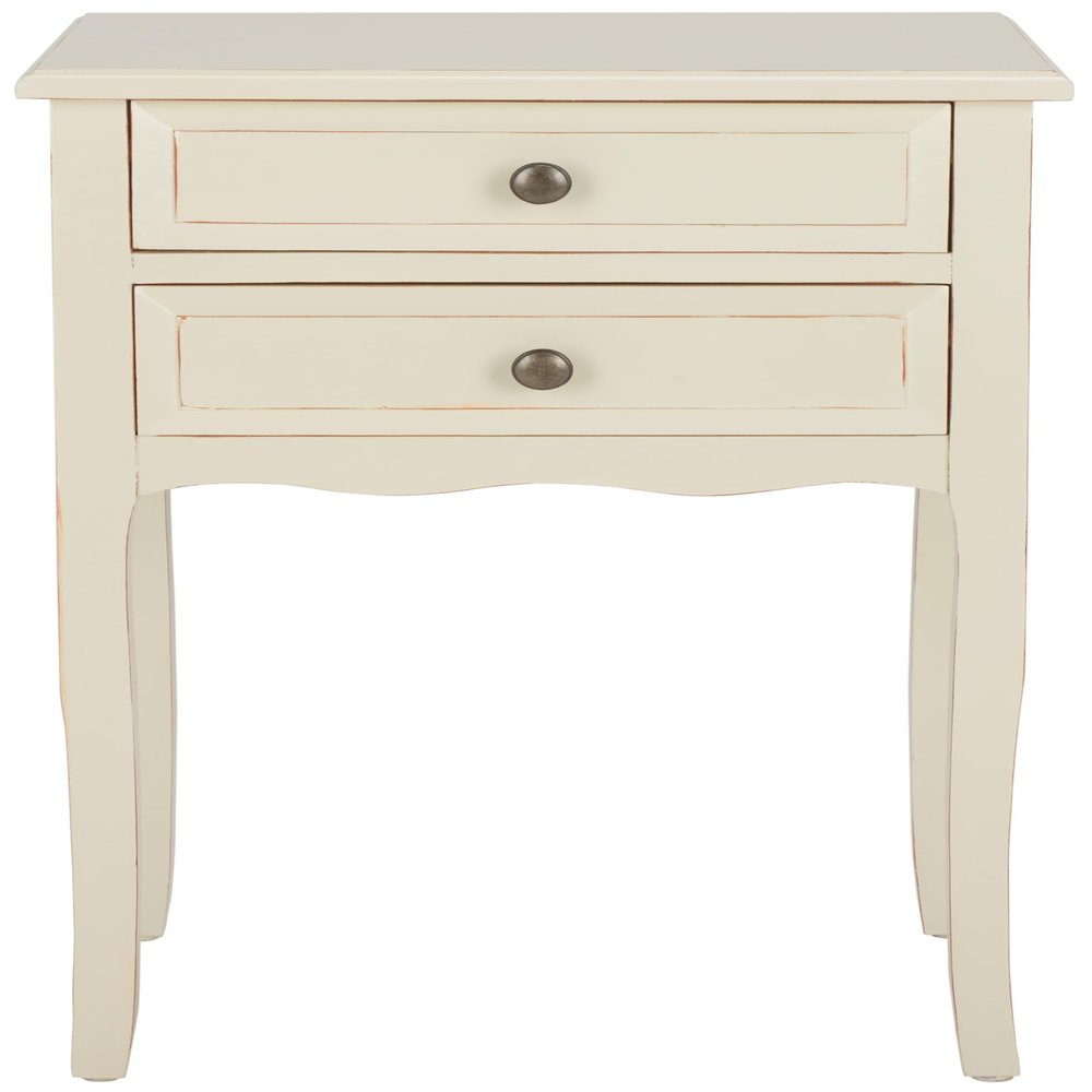 SAFAVIEH Home Collection  Lori Barley End Table with Two Storage Drawers, French Farmhouse Accent Table, Scalloped Apron Design, Fully Assembled (AMH6576E)