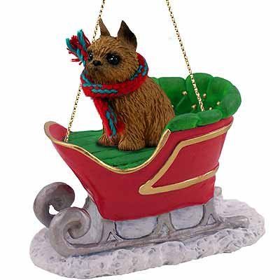 Brussels Griffon Sleigh Ride Christmas Ornament Red - Delightful!