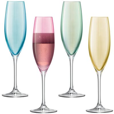 LSA International Pastel Polka Champagne Flute (4 Pack), 7.6 fl. Oz., Assorted