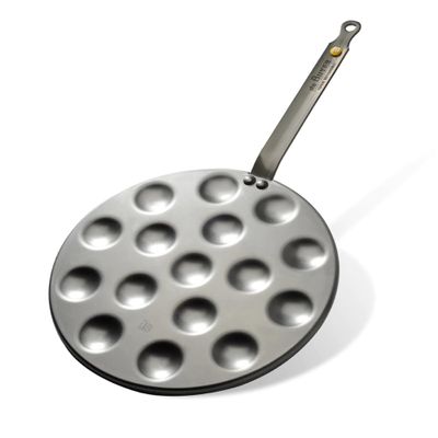 De Buyer MINERAL B Carbon Steel Aebleskiver & Poffertjes Pan - 10.5 Outer Diameter - Ideal for Mini Pancakes - Naturally Non-Stick Finish - Made in France