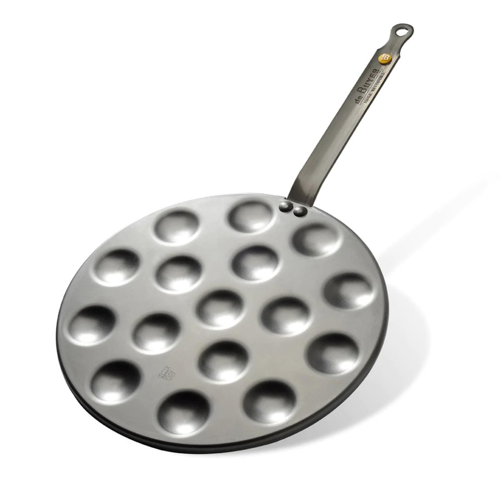 De Buyer MINERAL B Carbon Steel Aebleskiver & Poffertjes Pan - 10.5 Outer Diameter - Ideal for Mini Pancakes - Naturally Non-Stick Finish - Made in France