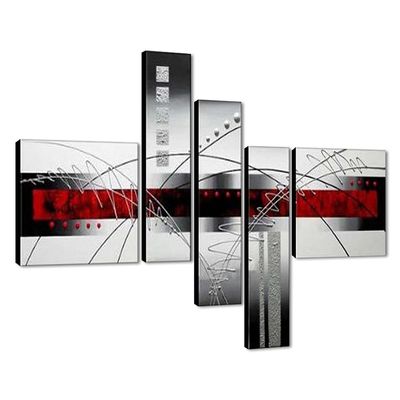 Wieco Art Stretched and Framed 100% Hand-Painted Modern Canvas Wall Art Decor Perfect White Lines Home Decoration Abstract Oil Paintings on Canvas 5pcs/Set