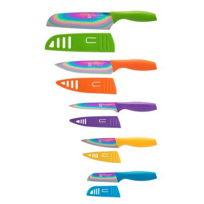 Hampton Forge Tomodachi Kitchen Essentials with Blade Guards Rainbow Titanium 10-Piece Knife Set