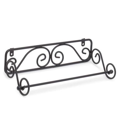 Steel Wall-Mounted Paper Towel Holder (Black), by Home Basics | Scroll Design Kitchen Paper Towels Holder | Fits Standard and Jumbo-Sized Towels | Space-Saving Design