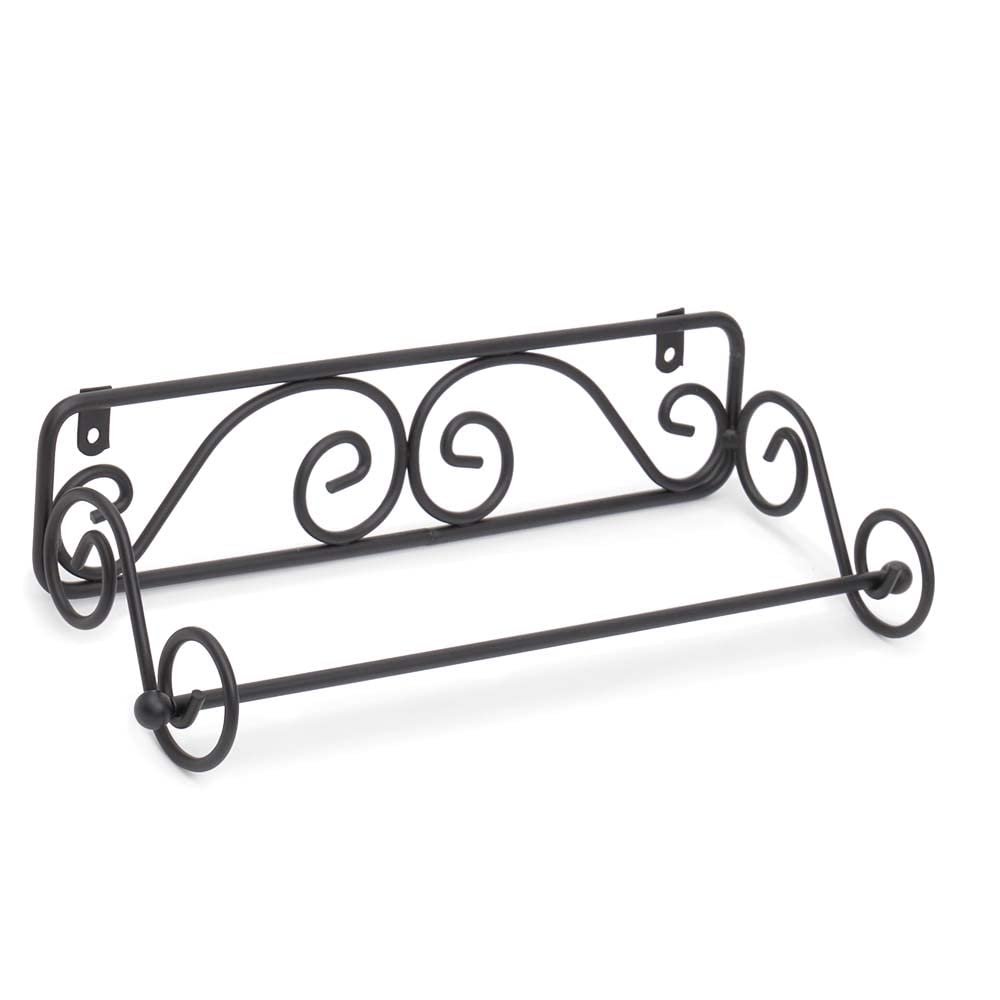 Steel Wall-Mounted Paper Towel Holder (Black), by Home Basics | Scroll Design Kitchen Paper Towels Holder | Fits Standard and Jumbo-Sized Towels | Space-Saving Design
