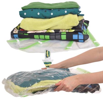 The Chestnut 8 Travel Space Saver Bags - No Vacuum or Pump - for Clothes - Reusable - Luggage Compression - Set of 4 L and 4 M Sacks - Transparent