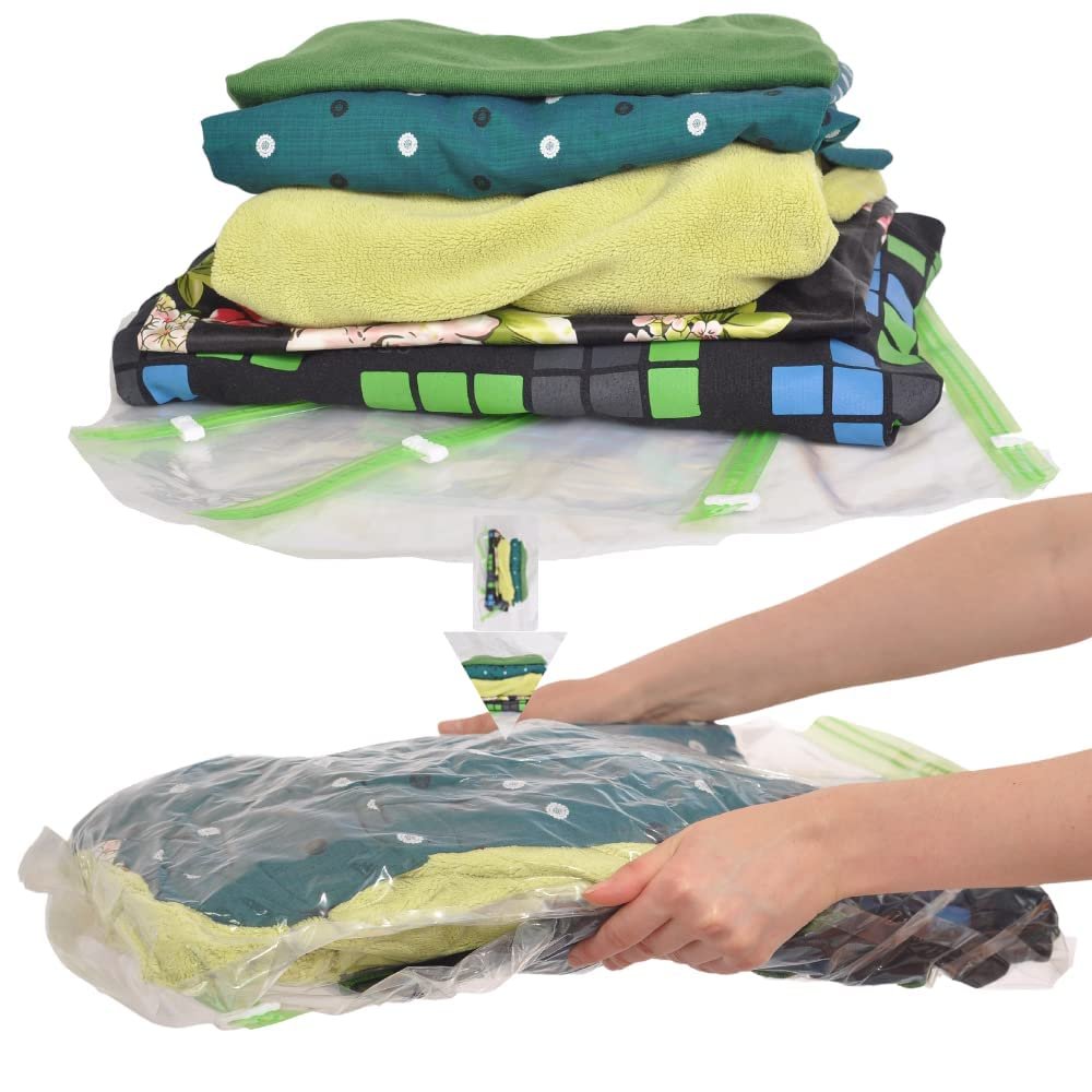 The Chestnut 8 Travel Space Saver Bags - No Vacuum or Pump - for Clothes - Reusable - Luggage Compression - Set of 4 L and 4 M Sacks - Transparent