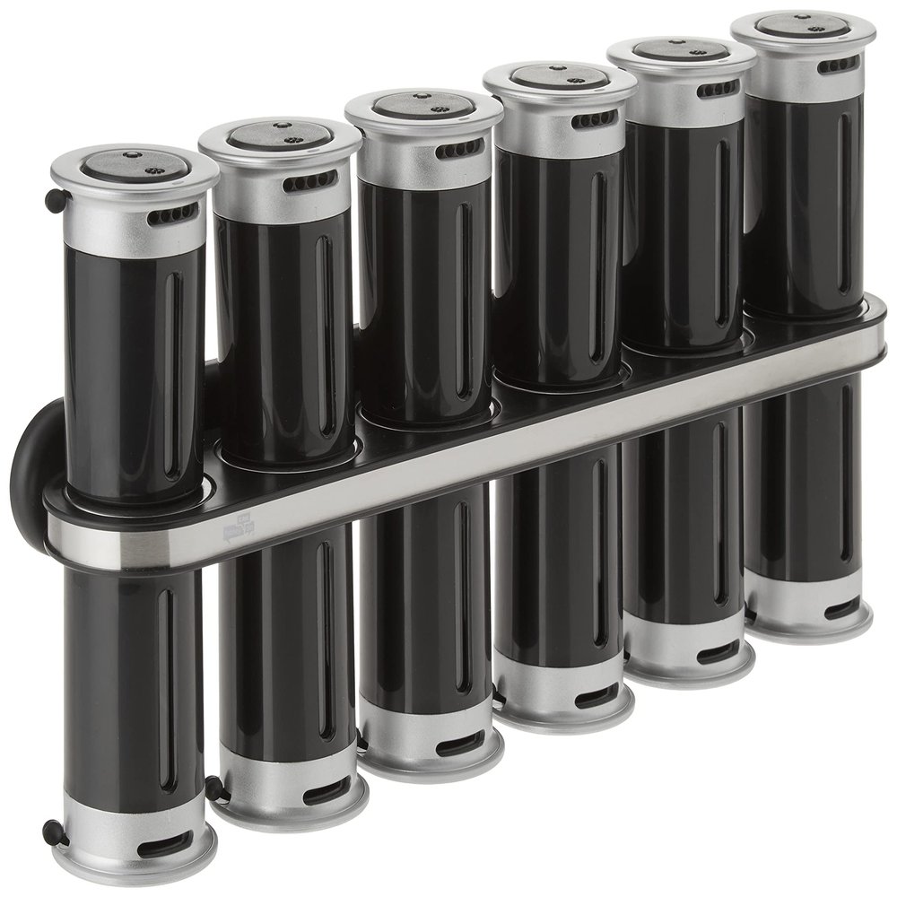 Zevro Zero Gravity Wall-Mount Magnetic Spice Rack, Black/Silver - Set of 12