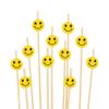 BambooMN 4" Decorative Yellow Smiley Smile Face Cocktail Sandwich Fruit Cupcake Bamboo Skewer Picks for Any Party, 100 Pieces view 1