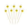 BambooMN 4" Decorative Yellow Smiley Smile Face Cocktail Sandwich Fruit Cupcake Bamboo Skewer Picks for Any Party, 100 Pieces view 2