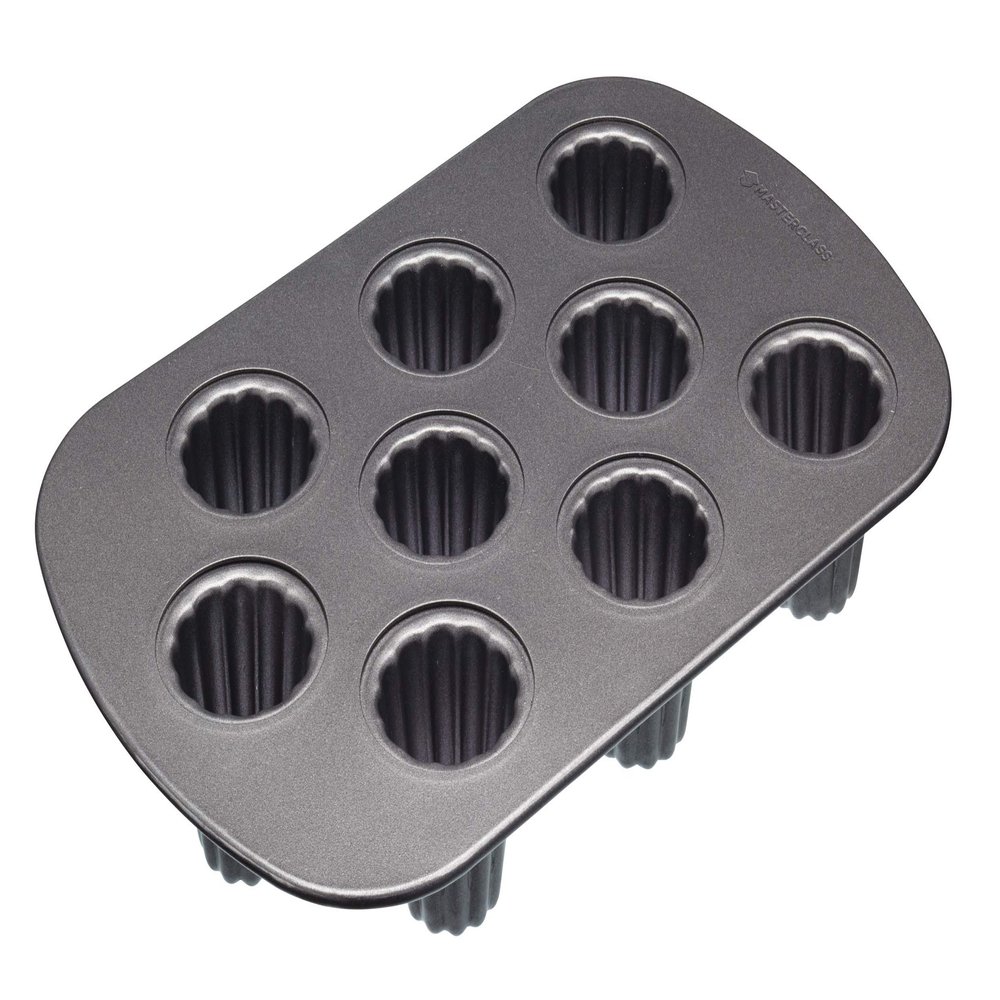MasterClass Canele Moulds with PFOA Free Non Stick, Robust 1 mm Carbon Steel, 9 Hole 32.5 x 22 cm Baking Tin