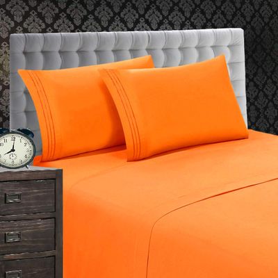 Elegant Comfort 1500 Premier Wrinkle & Fade Resistant 4 pc Sheet Set, Deep Pocket Up to 18" and Colors, Queen Orange