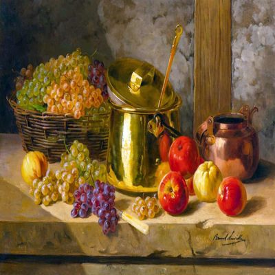 Still Life Grapes and Apples by Alfred Arthur Brunel de Neuville Accent Tile Mural Kitchen Bathroom Wall Backsplash Behind Stove Range Sink Splashback One Tile 8"x6" Ceramic, Glossy
