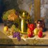 Still Life Grapes and Apples by Alfred Arthur Brunel de Neuville Accent Tile Mural Kitchen Bathroom Wall Backsplash Behind Stove Range Sink Splashback One Tile 8"x6" Ceramic, Glossy view 1