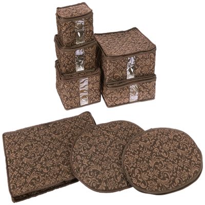 8-Piece Storage Containers Set  China, Brown, Quilted, Stackable Dish & Plate Protectors  Glass & Dinnerware Organizer Lids  Kitchen Storage for Meal, Tupperware, Glass Containers & Food Storage