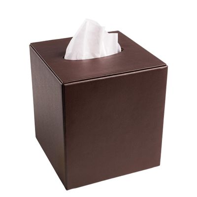 DACASSO Leather Tissue Box Cover - Luxury Leather Tissue Box Cover for Square Tissue Box - Elegant Tissue Cover & Sophisticated Office Decor - (Brown)