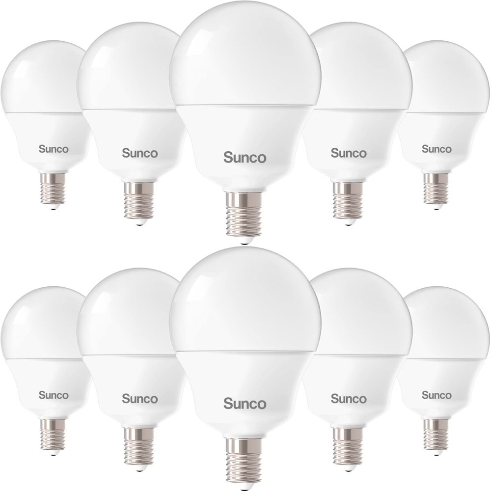 Sunco 10 Pack E12 LED Bulbs Candelabra CRI92 3000K Warm White, 5W Equivalent 40W, 450 Lumens, Small Edison Screw Base E12, Non-Dimmable, Frosted Decorative G14 Globe Vanity Light Bulbs UL.