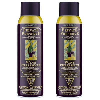 Private Preserve Wine Preservation System | 100% Green Gas Based | Suitable For All Wine, Port, Sake, Cognac, Whiskey, Fine Oil & Vinegar (Pack of 2)