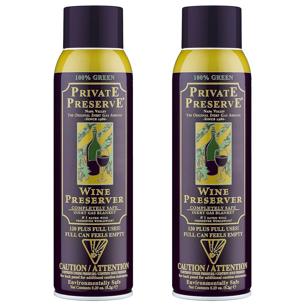 Private Preserve Wine Preservation System | 100% Green Gas Based | Suitable For All Wine, Port, Sake, Cognac, Whiskey, Fine Oil & Vinegar (Pack of 2)