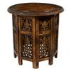 Solid Wood Accent End Table - Hand Carved Vintage Boho Folding Side Table - Small Spaces Entryway Farmhouse Living Room Bedside - No Tools Assembly -18x18 Round - Jaipur Antique Brown -Cotton Craft view 1