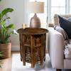 Solid Wood Accent End Table - Hand Carved Vintage Boho Folding Side Table - Small Spaces Entryway Farmhouse Living Room Bedside - No Tools Assembly -18x18 Round - Jaipur Antique Brown -Cotton Craft view 2