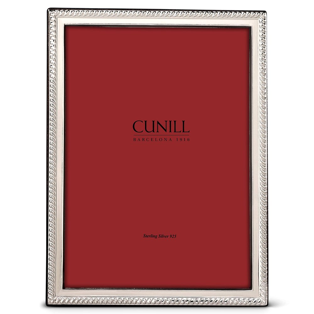 CUNILL Sterling Silver Picture Frame, Slim Rope Style Silver Picture Frame 5x7, Tarnish Resistant, Mahogany Wood Back, Fits 5" x 7" Photo, CUNILL Two Piece Gift Box
