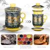 YURROAD Chinese Dragon Pattern Tea-Mug with Strainer Infuser and Lid and Saucer Ceramic Tea Mug Convenient System Chinese Porcelain Personal Tea Cup 13.5oz(400ml) - DARK GREEN TC400 view 2