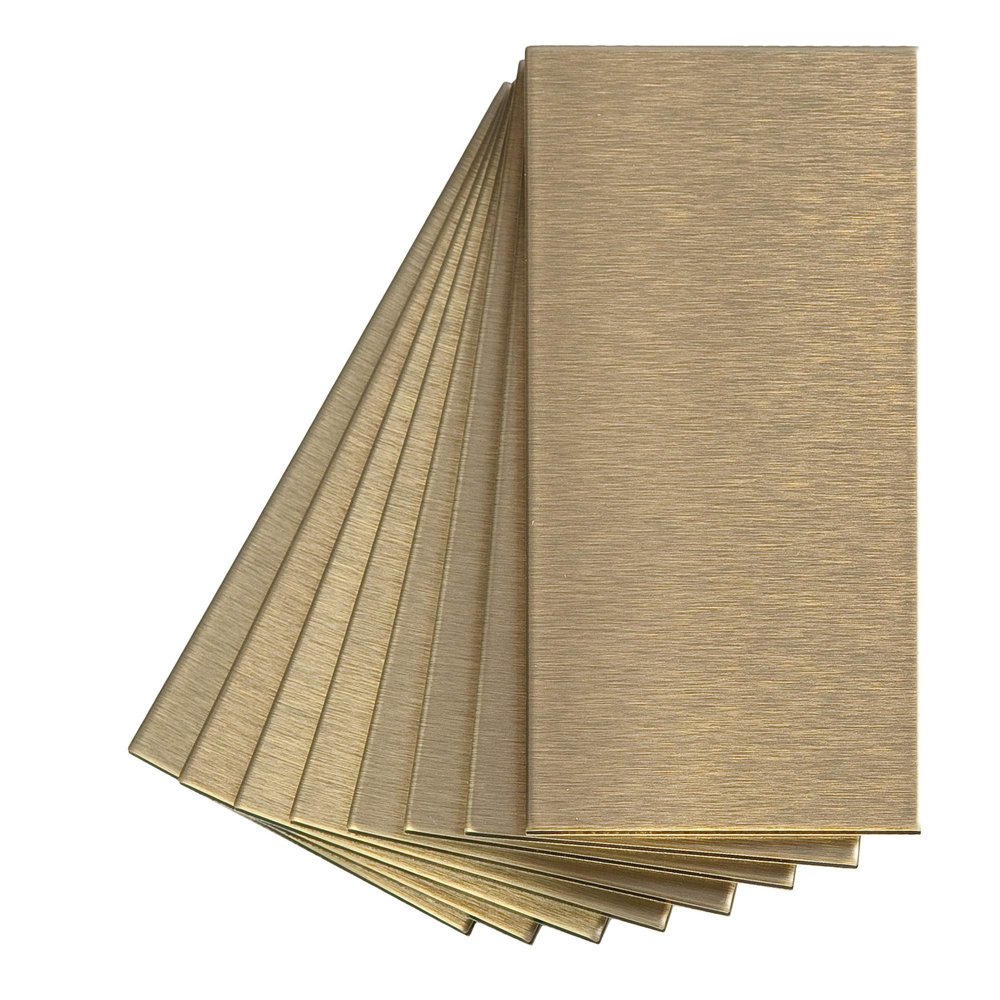 Aspect Peel and Stick Backsplash 3in x 6in Brushed Champagne Short Grain Metal Tile for Kitchen and Bathrooms (8-Pack)